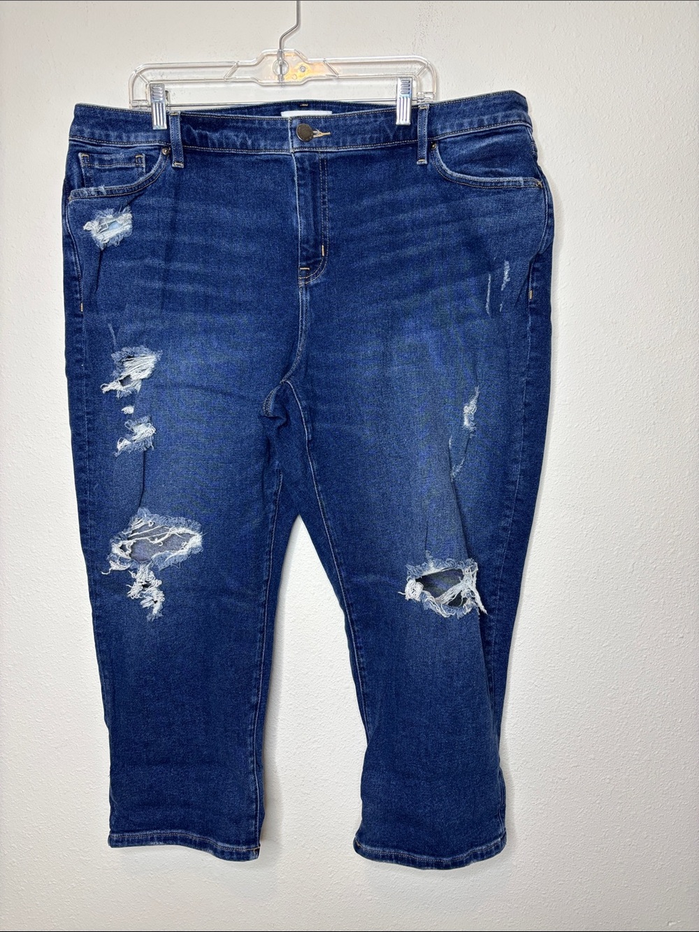 Lane Bryant Dark Blue Distressed Cropped Jeans